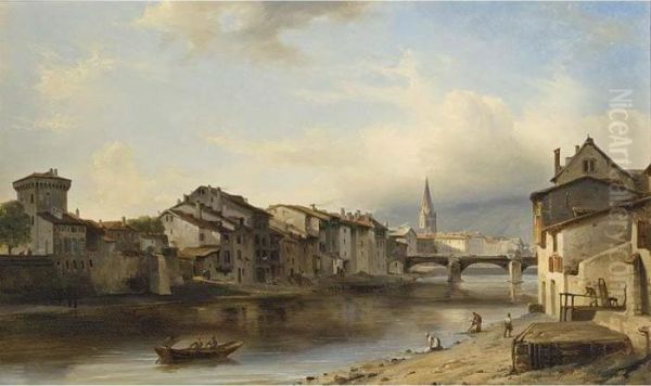 A Town By A River Oil Painting by Theodore Gudin