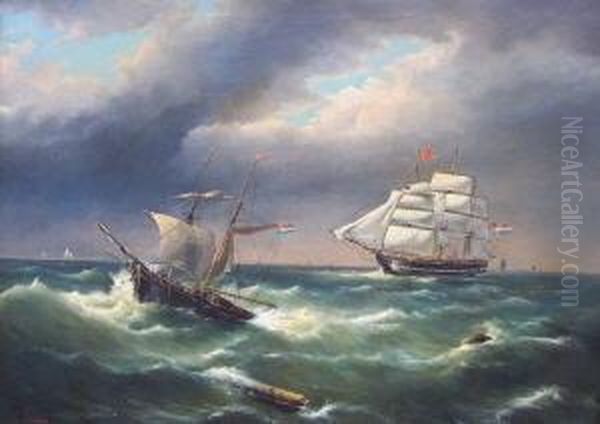 Franzosisches Dreimast-vollschiff Oil Painting by Theodore Gudin