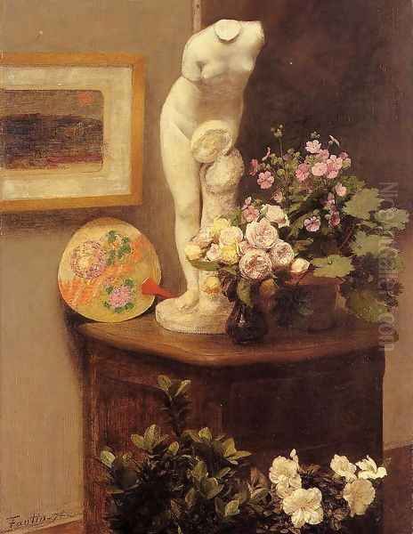 Still Life With Torso And Flowers Oil Painting by Ignace Henri Jean Fantin-Latour