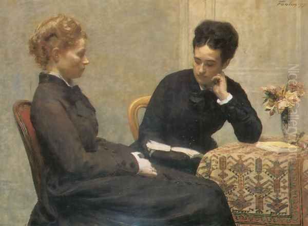 La Lecture Oil Painting by Ignace Henri Jean Fantin-Latour