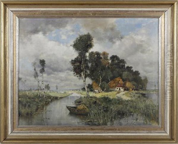 Weite Moorlandschaft Mit Sonnenbeschienenem Gehoft Oil Painting by Karl Heffner