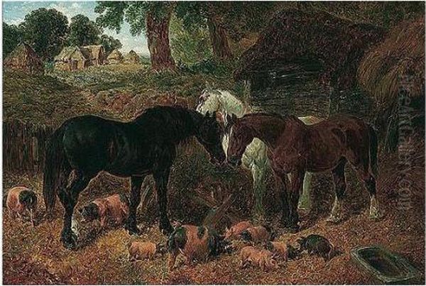 Feeding Time, Signed Oil Painting by John Frederick Herring Snr