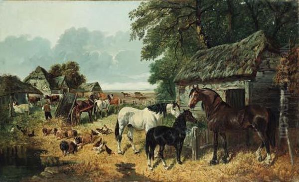 A Busy Farmyard Oil Painting by John Frederick Herring Snr