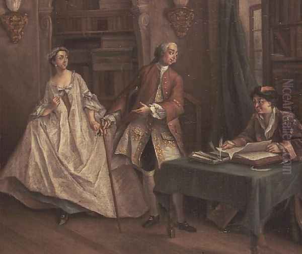 Interior of a Library with Elegant Figures Oil Painting by Cornelis Troost