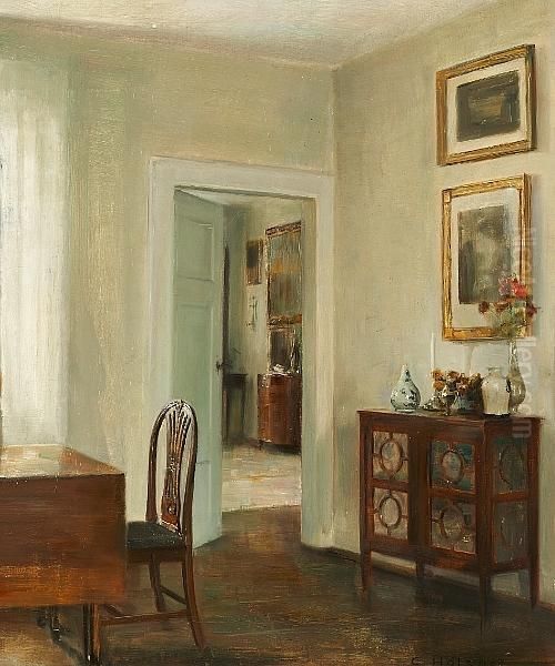 Interior With An Open Door. The 
Home Of The Artist At Altona Farm Near The Manor House Torbenfeldt, 
Morkov Oil Painting by Carl Vilhelm Holsoe