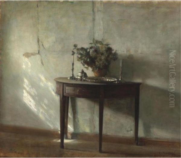 A Sunlit Interior Oil Painting by Carl Vilhelm Holsoe