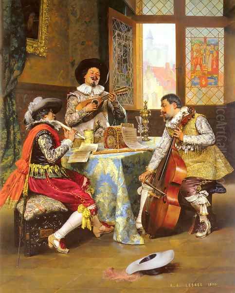 The Musical Trio Oil Painting by Adolphe-Alexandre Lesrel