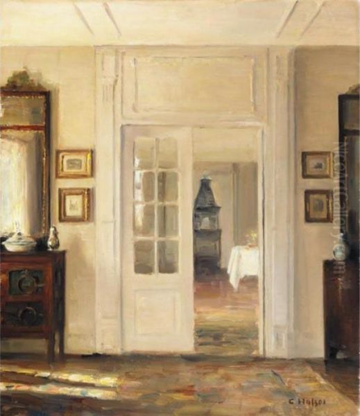 Interior Oil Painting by Carl Vilhelm Holsoe