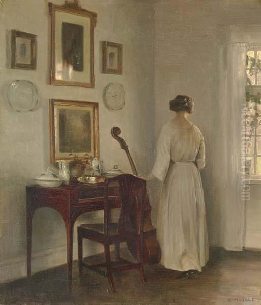 Woman In An Interior Oil Painting by Carl Vilhelm Holsoe