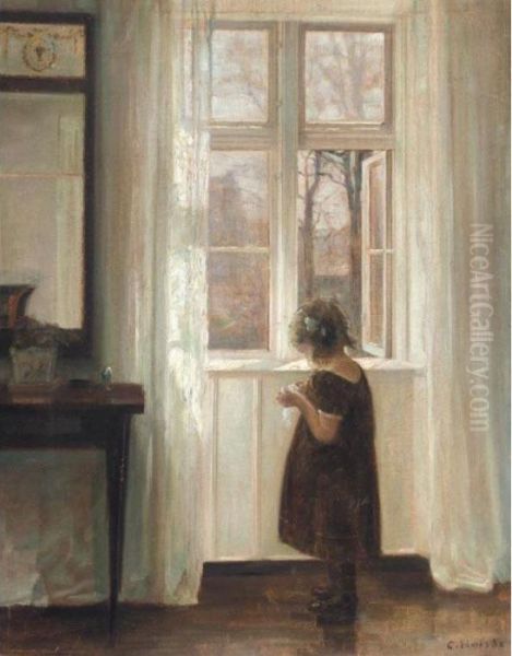 Inga Ved Vinduet (inge By The Window) Oil Painting by Carl Vilhelm Holsoe