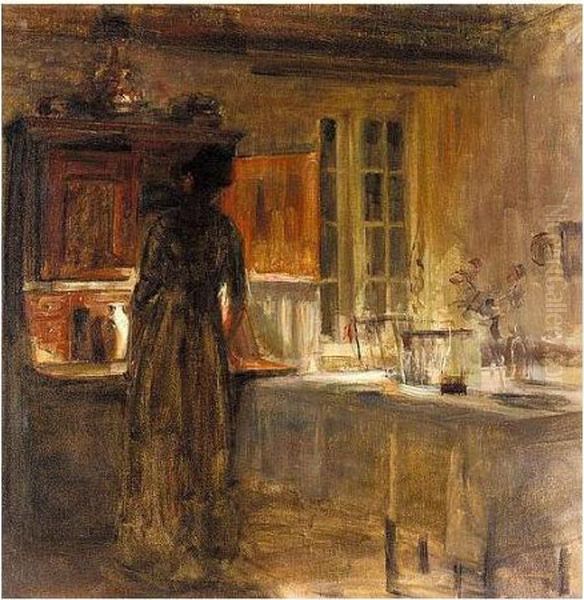 Woman In An Interior Oil Painting by Carl Vilhelm Holsoe