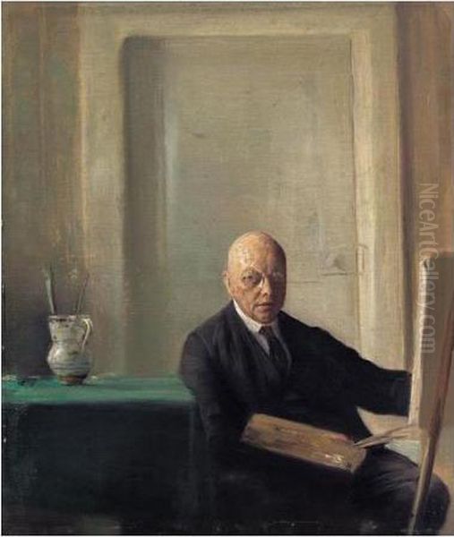 Kunstreren Ved Sit Staffeli (the Artist By His Easel) Oil Painting by Carl Vilhelm Holsoe