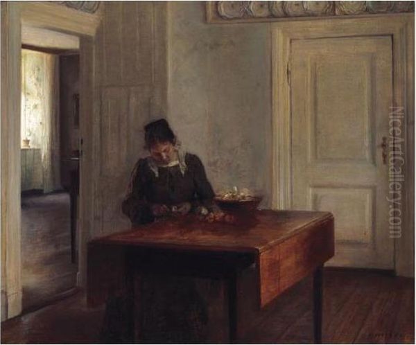 Interior (woman In An Interior) Oil Painting by Carl Vilhelm Holsoe