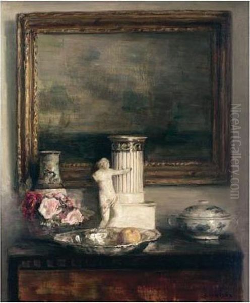 Still Life With Classical Column And Statue Oil Painting by Carl Vilhelm Holsoe