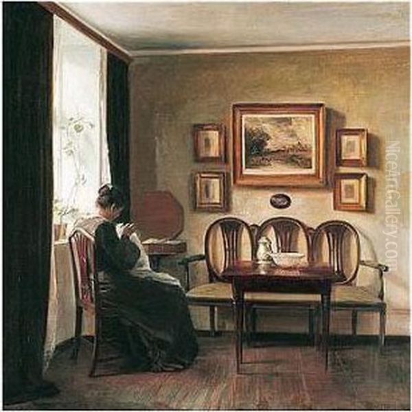 Ved Vinduet (by The Window) Oil Painting by Carl Vilhelm Holsoe