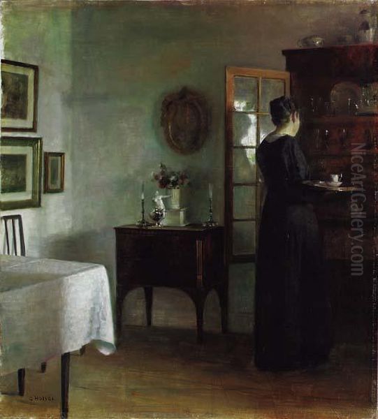 A Quiet Morning Oil Painting by Carl Vilhelm Holsoe