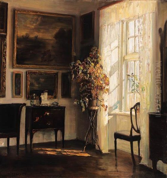 Solfyldt Interior (a Sunlit Interior) Oil Painting by Carl Vilhelm Holsoe