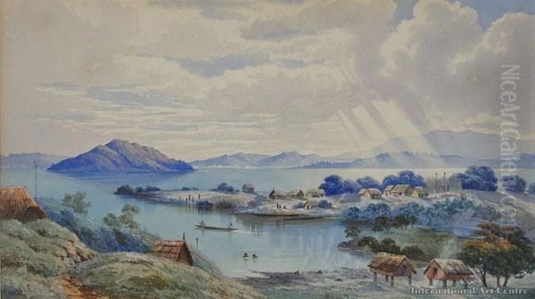 Ohinemutu Village Oil Painting by John Barr Clarke Hoyte