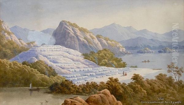 White Terraces, Rotomahana Oil Painting by John Barr Clarke Hoyte