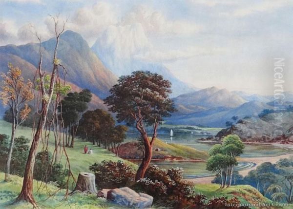 Mt Ngauruhoe And Lake Rotoaira Oil Painting by John Barr Clarke Hoyte