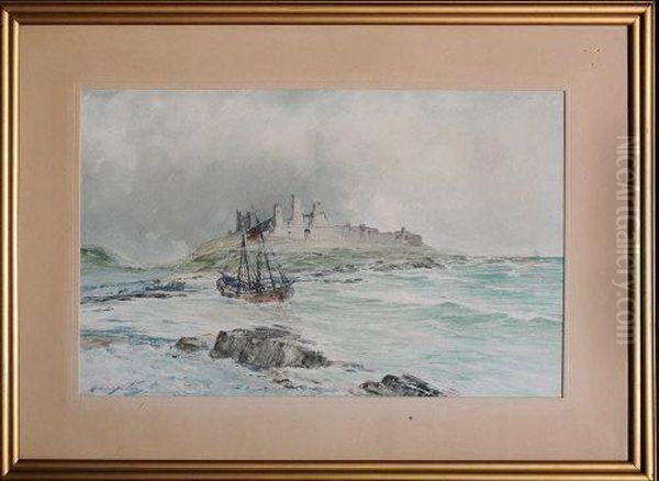 Dunstanburgh Castle, Looking North Oil Painting by Thomas Swift Hutton