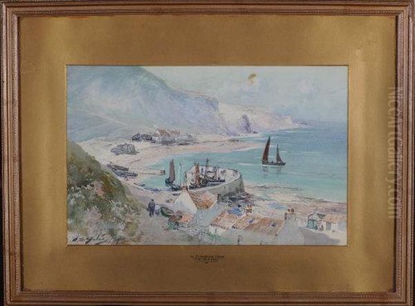 A Fishers Cove Oil Painting by Thomas Swift Hutton