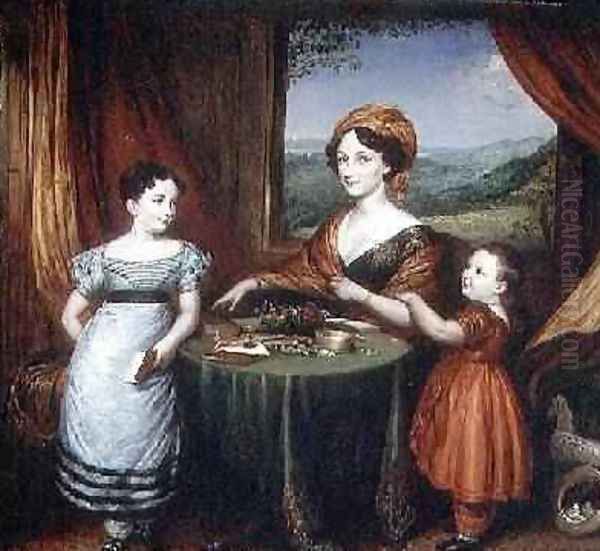 Portrait of Mrs Darling and two of her children 1825 Oil Painting by John Linnell