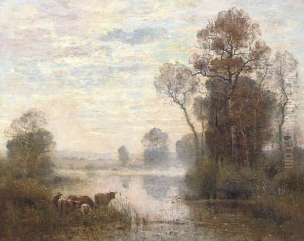 Vaches Pres D'un Etang Oil Painting by Louis-Aime Japy