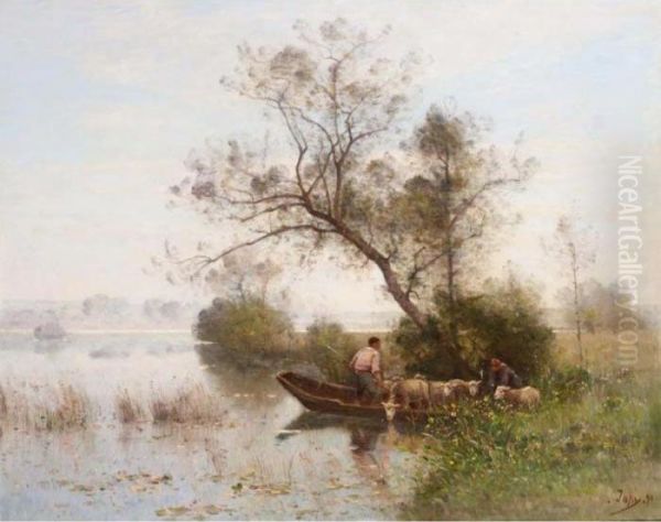 Ferrying The Flock Oil Painting by Louis-Aime Japy