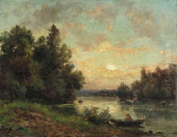 River Landscape
Oil On Board Oil Painting by Louis-Aime Japy