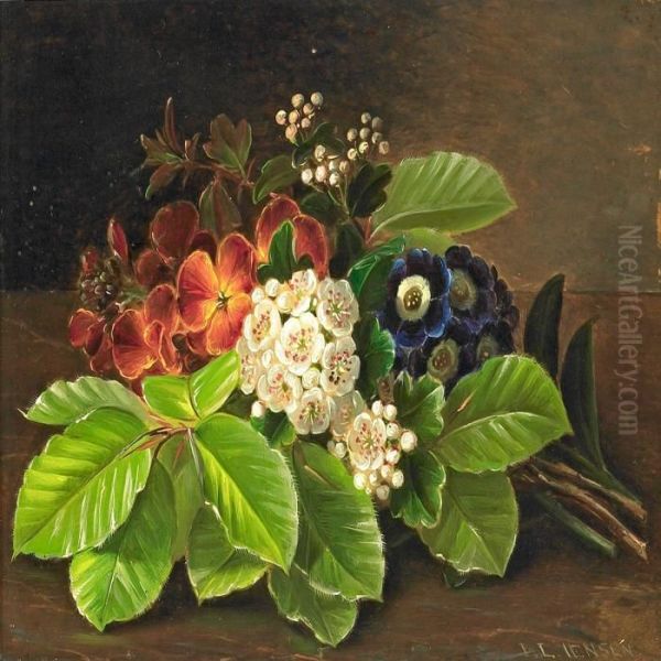 Still Life With Flowers Oil Painting by I.L. Jensen