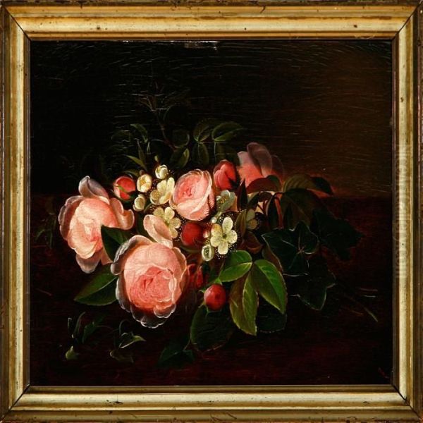 A Flower Bouquet Oil Painting by I.L. Jensen