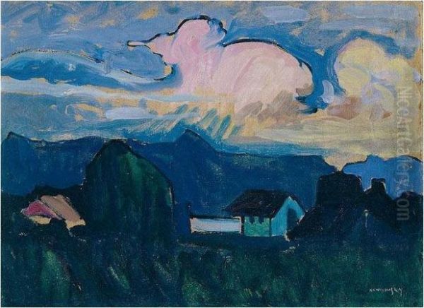 Landschaft Mit Rosa Wolke (landscape With Pink Cloud) Oil Painting by Wassily Kandinsky