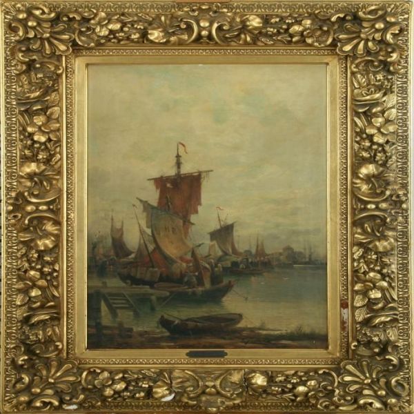 Harbour Scenery Oil Painting by Karl Kaufmann