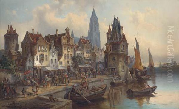 A Continental Town View; And Another Similar Oil Painting by Karl Kaufmann