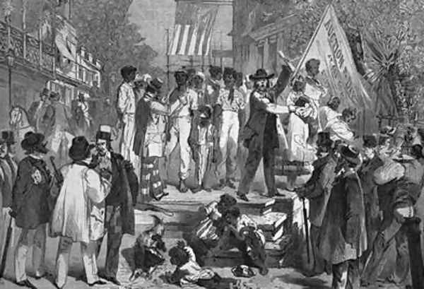 A Slave Auction in Richmond from Le Globe Illustre 1862 Oil Painting by Etienne Carjat