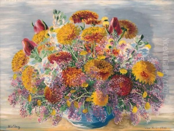 Bouquet De Fleurs Oil Painting by Moise Kisling