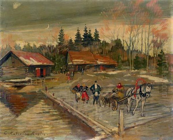 Village Procession Oil Painting by Konstantin Alexeievitch Korovin