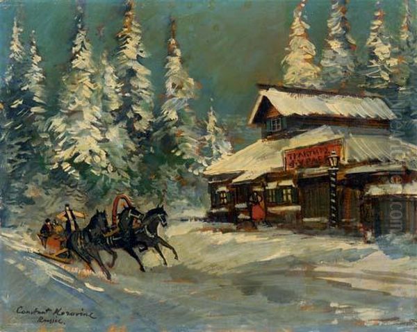 At The Tavern Oil Painting by Konstantin Alexeievitch Korovin