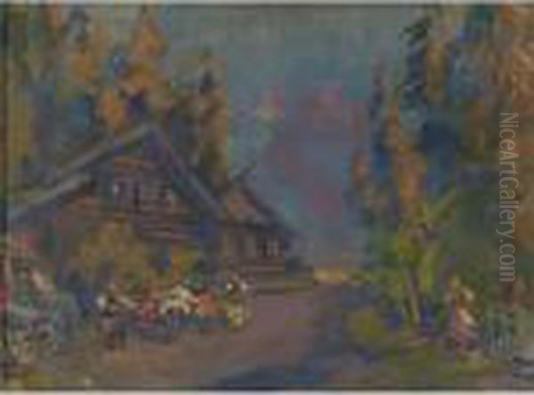 Costume Design For The Little Humpbacked Horse, Set 1 From The Series Of Sets 1 To 24 Oil Painting by Konstantin Alexeievitch Korovin