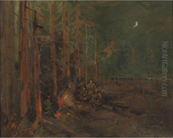 Bivouac On The Forest Edge Oil Painting by Konstantin Alexeievitch Korovin