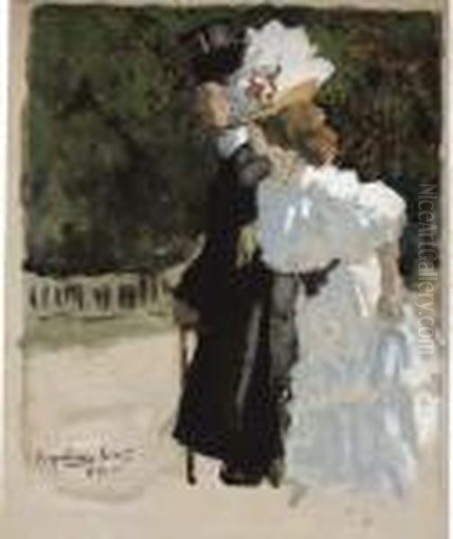 A Couple On Promenade Oil Painting by Konstantin Alexeievitch Korovin