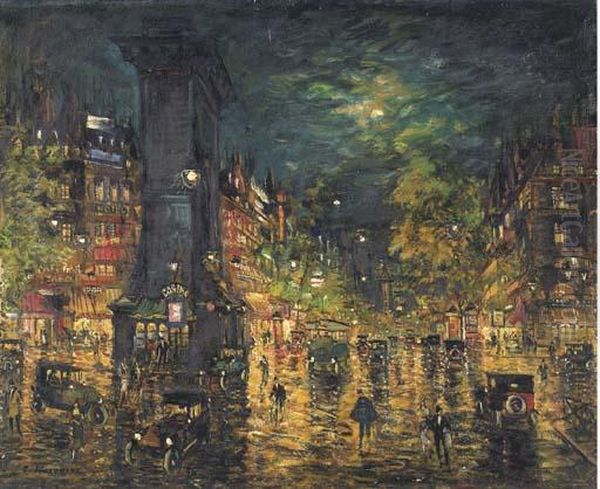 Paris At Night Oil Painting by Konstantin Alexeievitch Korovin