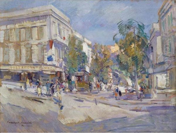 Street Scene In Monte Carlo Oil Painting by Konstantin Alexeievitch Korovin