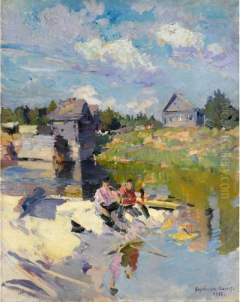 Fishing On A Sunny Day Oil Painting by Konstantin Alexeievitch Korovin