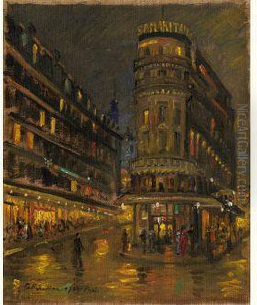 Paris At Night Oil Painting by Konstantin Alexeievitch Korovin