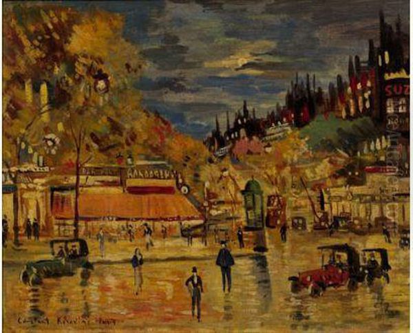 Paris At Night Oil Painting by Konstantin Alexeievitch Korovin