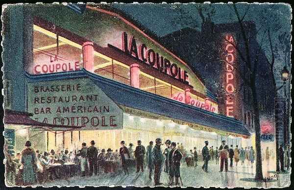 Postcard depicting La Coupole, Montparnasse, Paris, c.1925 Oil Painting by Yvon