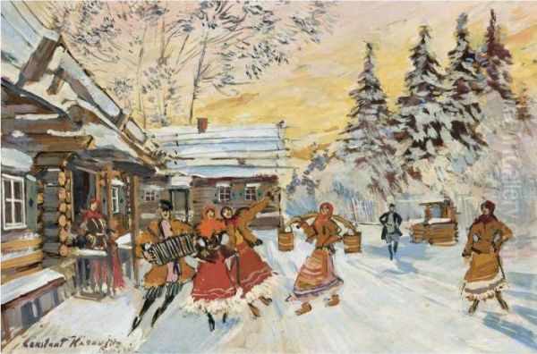 Village Dancers Oil Painting by Konstantin Alexeievitch Korovin