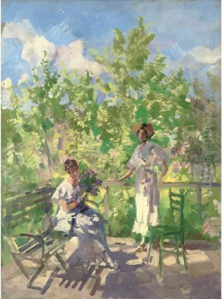 Afternoon Tea On The Terrace Oil Painting by Konstantin Alexeievitch Korovin